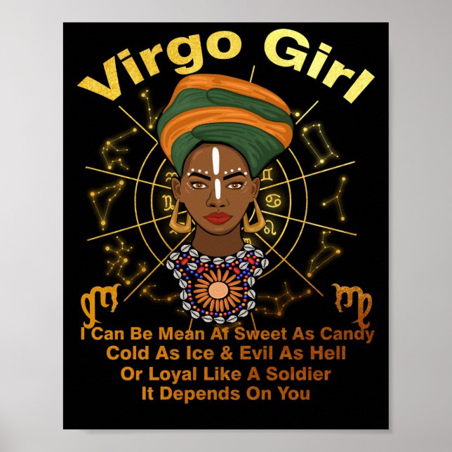Póster Virgo Queen Sweet As Candy Birthday Black Women (Frente)