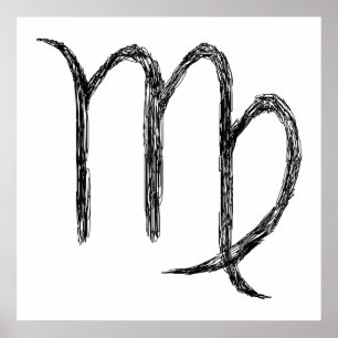 Póster Virgo. Rótulo Astrológico Zodiaco. Negro