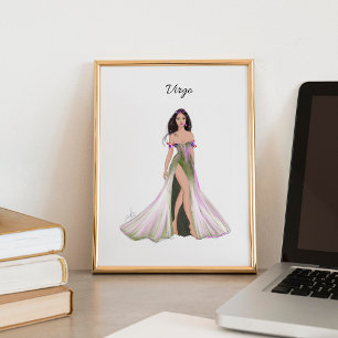 Póster Virgo, signo de zodiaco, boceto de moda,