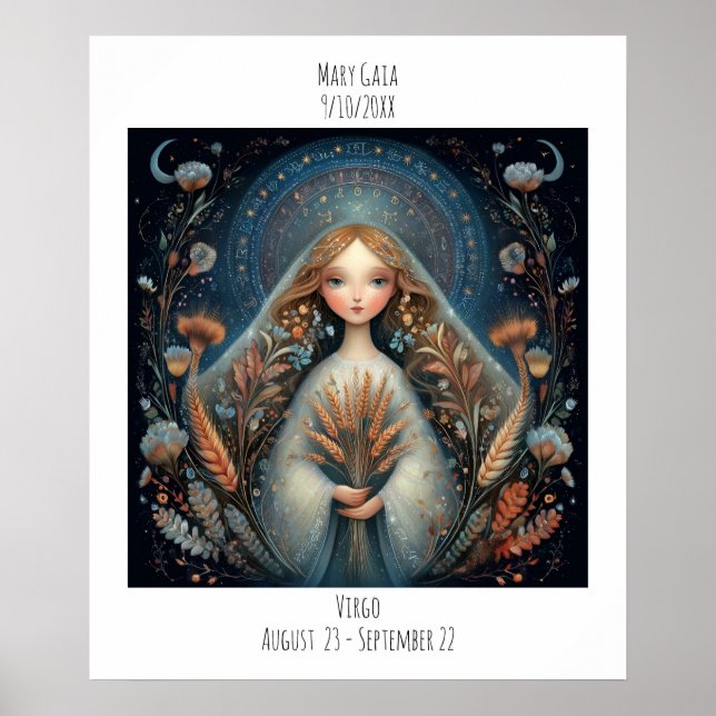 Póster Virgo Zodiac Astrology Name & Birthday (Frente)