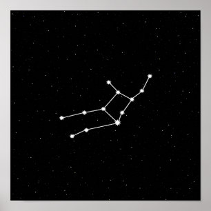 Póster Virgo Zodiac Constellation Moderno Negro y Blanco