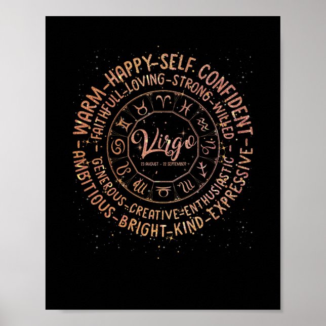 Póster Virgo Zodiac Hechos Rasgos Horóscopo Astrología Ró (Frente)
