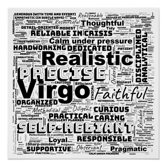 Póster Virgo Zodiac Word Cloud Inspiración Glossy (Anverso)