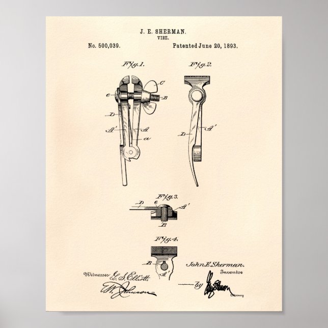 Póster Vise 1893 Patent Art Old Peper (Frente)