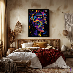 Póster Visión abstracta futurista - Retrato cubista neón