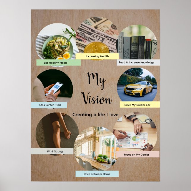 Póster Vision Board with 8 Floating Photo Circles Poster (Frente)