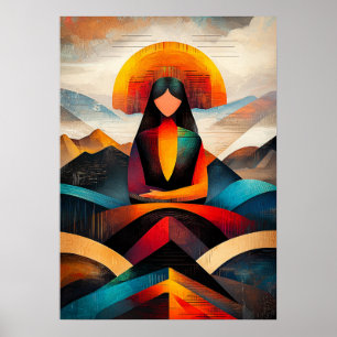 Póster Visión Cubista Minimalista de la Mona Lisa
