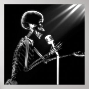 PÓSTER VISIÓN DE RAYOS X SKELETON CANTANDO EN RETRO MIC -