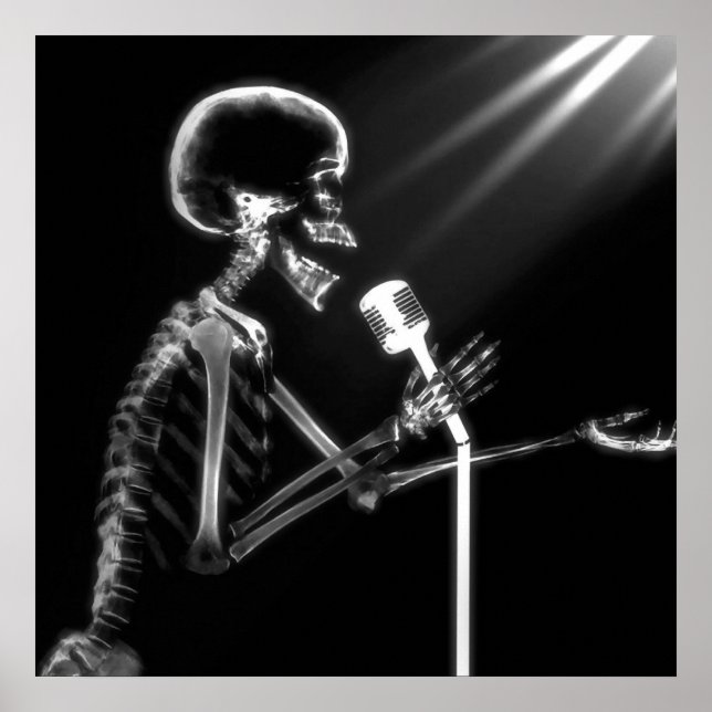 PÓSTER VISIÓN DE RAYOS X SKELETON CANTANDO EN RETRO MIC - (Frente)
