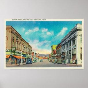 Póster Visión del este desde StreetPocatello de centro,