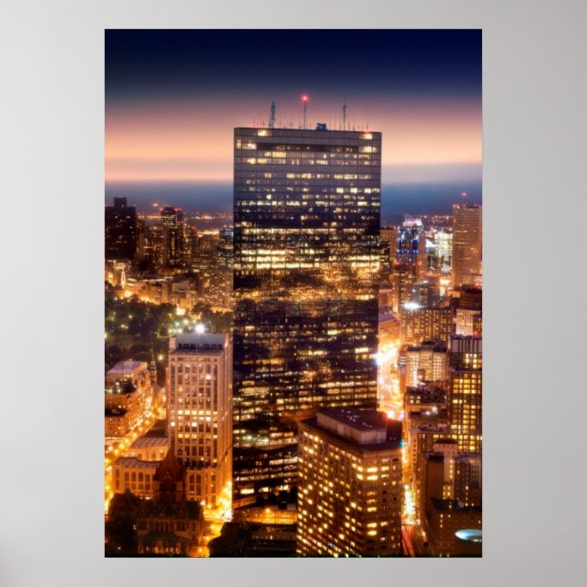 Póster Visión general de Boston de noche (Frente)