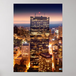 Póster Visión general de Boston de noche