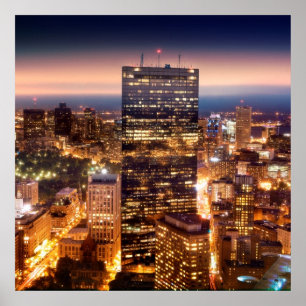 Póster Visión general de Boston de noche