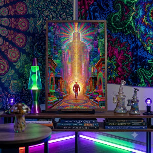 Póster Visionario Guardián Espiritual Neón Psicodélico