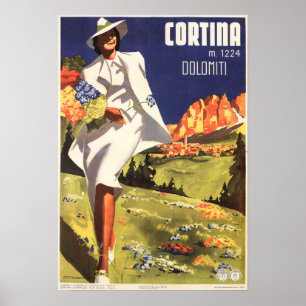 Póster VISIT ITALY Cortina Dolomiti Vintage ENIT Travel
