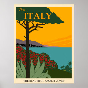 Póster Visit Italy, The Beautiful Amalfi Coast Travel