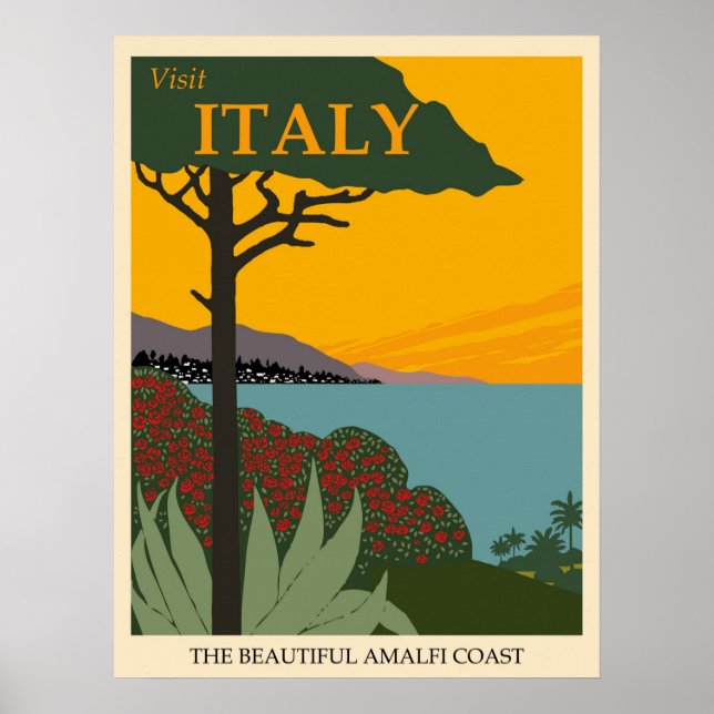 Póster Visit Italy, The Beautiful Amalfi Coast Travel (Frente)