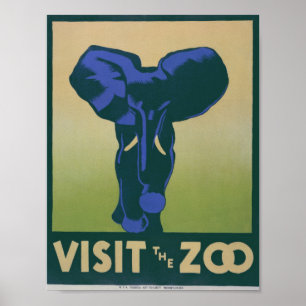 Póster Visit The Zoo Elephant Vintage WPA Poster