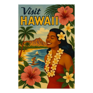 Póster Visita a Hawái de mediados de siglo Arte turístico