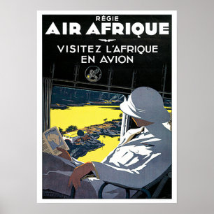 Póster Visita AFRICA por avión Viaje de Old French Airlin