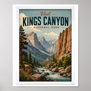 Póster Visita al Parque Nacional Kings Canyon Vintage de