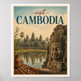 Póster Visita Camboya Viaje Vintage