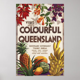 Póster Visita Colorido Queensland Australia Vintage