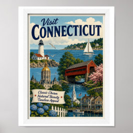 Póster Visita Connecticut Viajes Vintage
