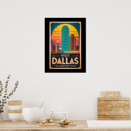 Póster Visita Dallas - Viajes por el Skyline Retro