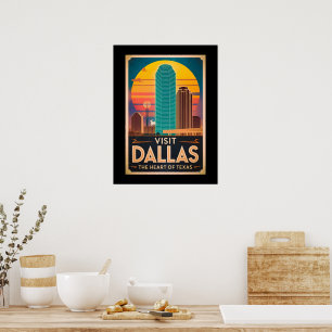 Póster Visita Dallas - Viajes por el Skyline Retro