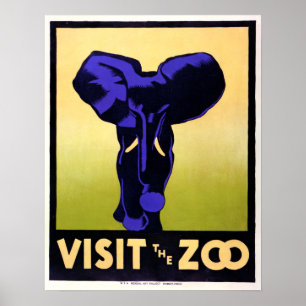 Póster Visita de la época del zoológico elefante