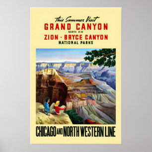 Póster Visita de los años 50 Gran Cañón Zion Bryce Estilo
