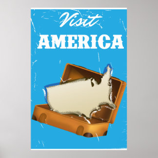 Póster Visita el afiche de viaje viejo de america Retro