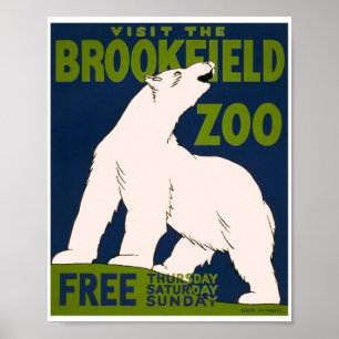 Póster Visita el Brookfield Zoo - Oso Polar Vintage WPA
