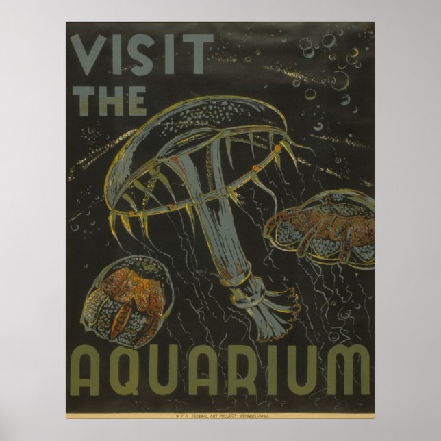 Póster Visita el Poster del Aquarium Vintage WPA (Frente)