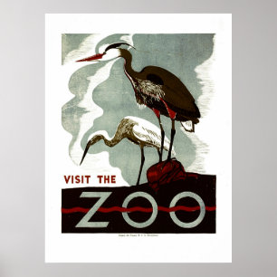 Póster Visita el Poster Zoo - WPA con garzas o grúas