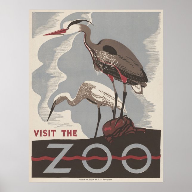Póster Visita el Zoo Heron Vintage WPA (Frente)