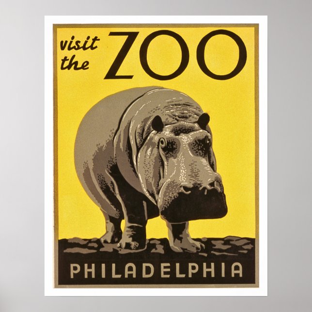 Póster Visita el zoológico de Filadelfia, hipopótamo gran (Frente)