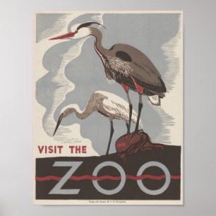 Póster Visita El Zoológico Heron Vintage WPA