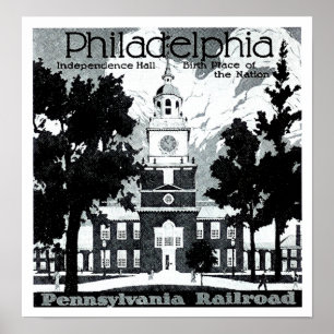 Póster Visita Filadelfia en el Ferrocarril de Pensilvania