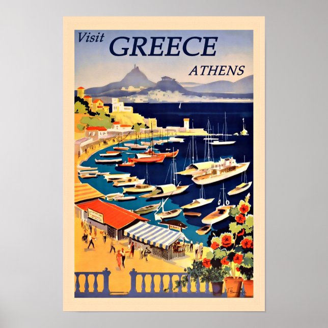 Póster Visita Grecia, poster de viajes de época, (Frente)