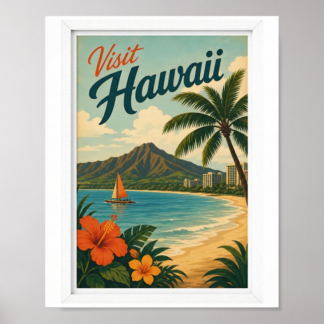 Póster Visita Hawaii Viajes Vintage (Frente)