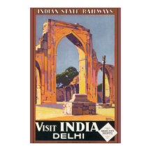 Visita India Delhi Vintage Travel Poster