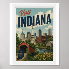 Póster Visita Indiana Travel Vintage