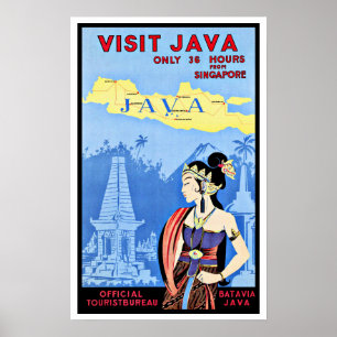 Póster Visita Java Indonesia del vintage de Singapur