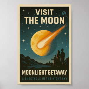 Póster Visita la Luna - Retrofuturismo Turismo Lunar