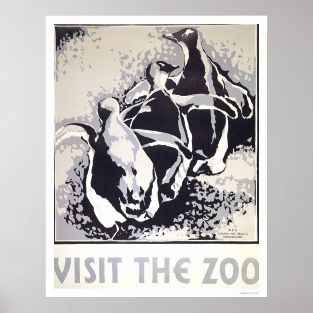 Póster Visita La WPA Del Zoológico Pingüino De 1936 (Frente)