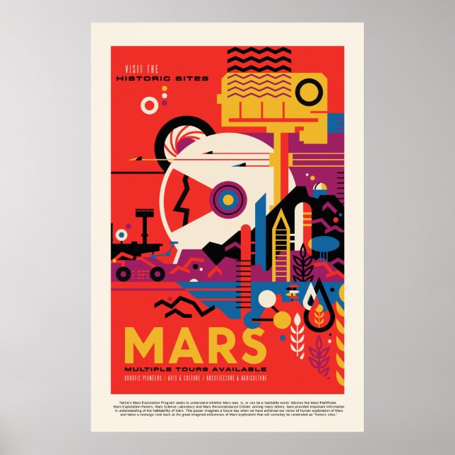 Póster Visita los lugares históricos de Marte NASA Travel (Frente)