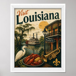 Póster Visita Louisiana Travel Vintage