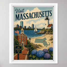 Póster Visita Massachusetts Viajes Vintage